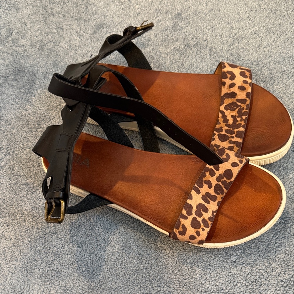 MIA Black and Animal Print Sandals